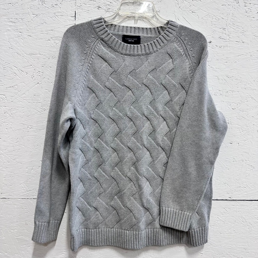 Lands End 1X Drifter Sweater Grey Cable Knit Preppy Classic - Picture 2 of 8
